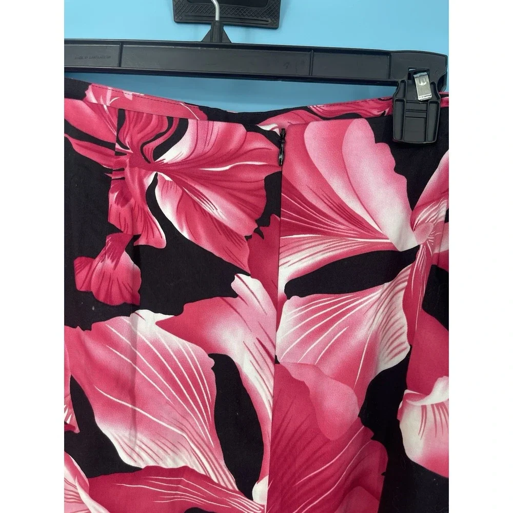 Carolina Blues Black Pink Floral Skirt W/Hem Pleats & Bows Feminine Zipper 24W - Picture 6 of 7